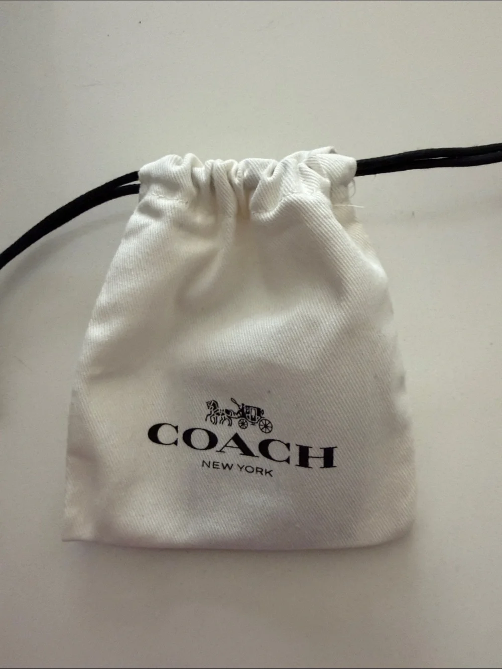 Coach White Pouch with Black Logo and Drawcords